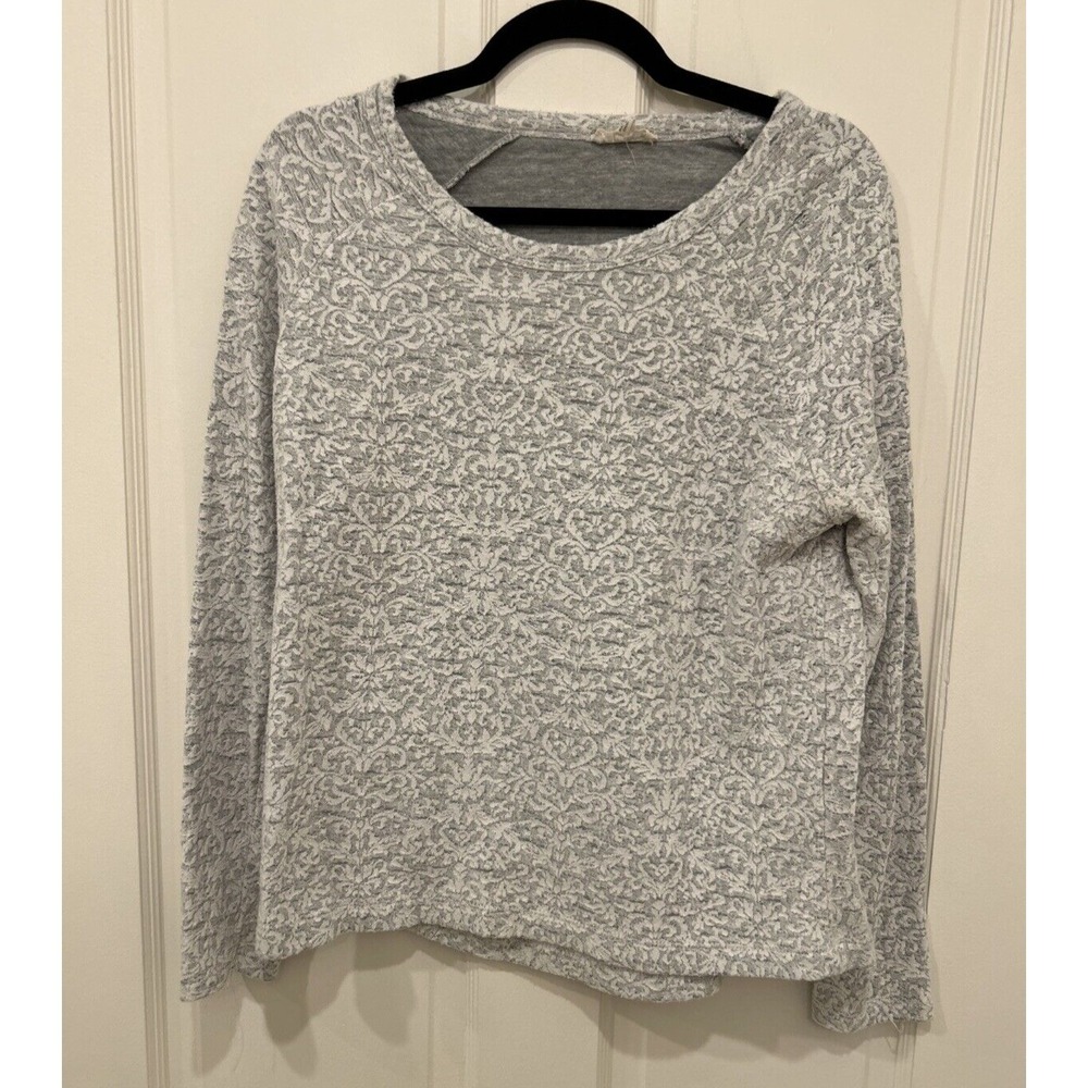 Jane And Delancey Long Sleeve Sweater Grey And White Paisley Size Large